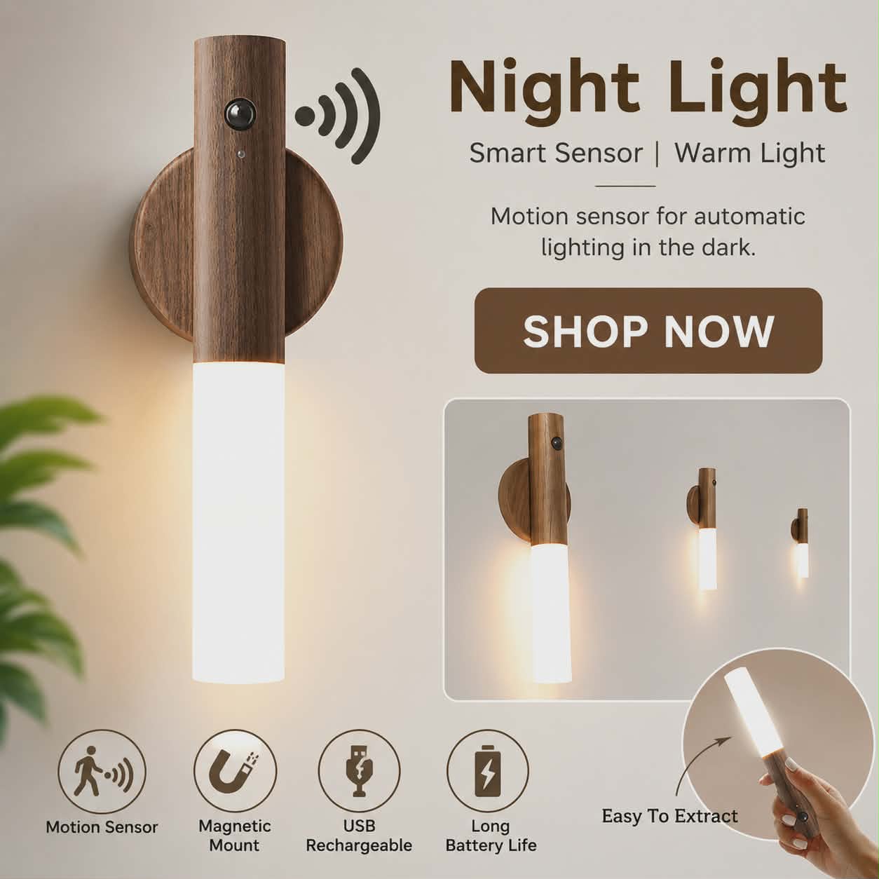 Motion sensor LED USB Magnetic Wireless Night Light